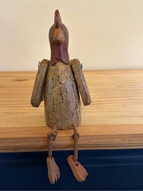 Handcrafted Yellow Wooden Rooster Figurine - Rustic Home Accent